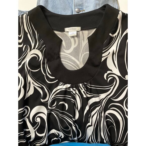 DRESS BARN WOMAN Black White Tunic Top Size 18/20 Swirls Keyhole CareerMade USA - Picture 6 of 12